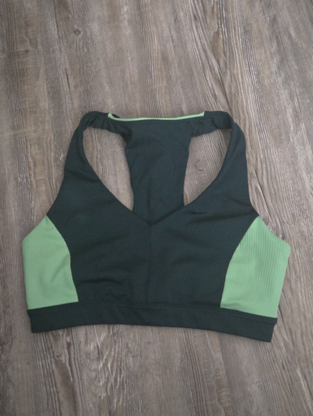 Peloton Black Racerback Sports Bra with Green Panels
